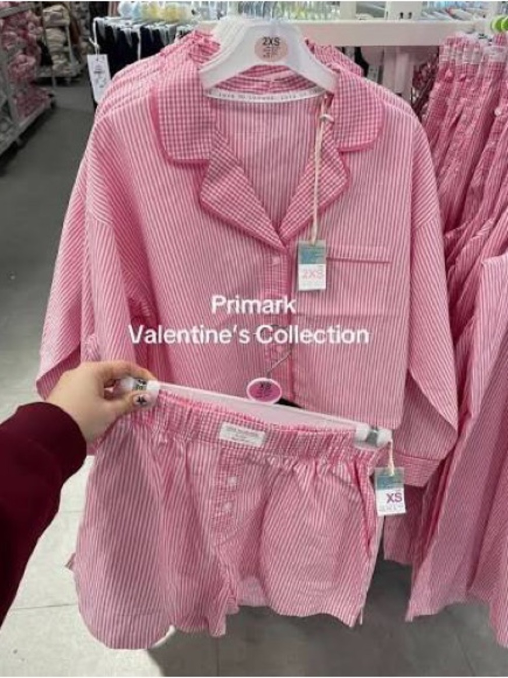 Primark pink white stripe pajama set